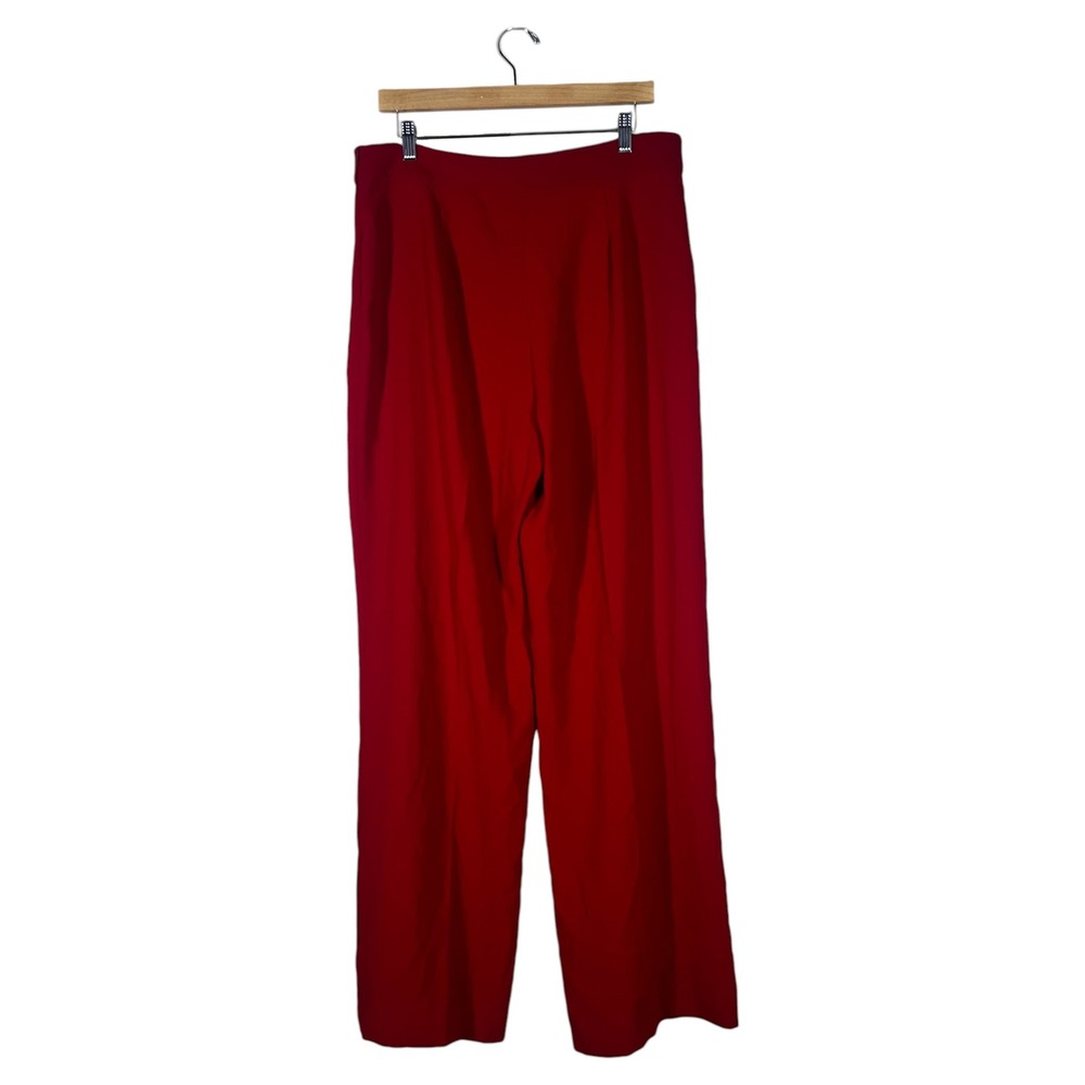 Zara Woman Wide Leg High Waist Solid Crepe Trousers Red Office Chic Size XL - Picture 3 of 7